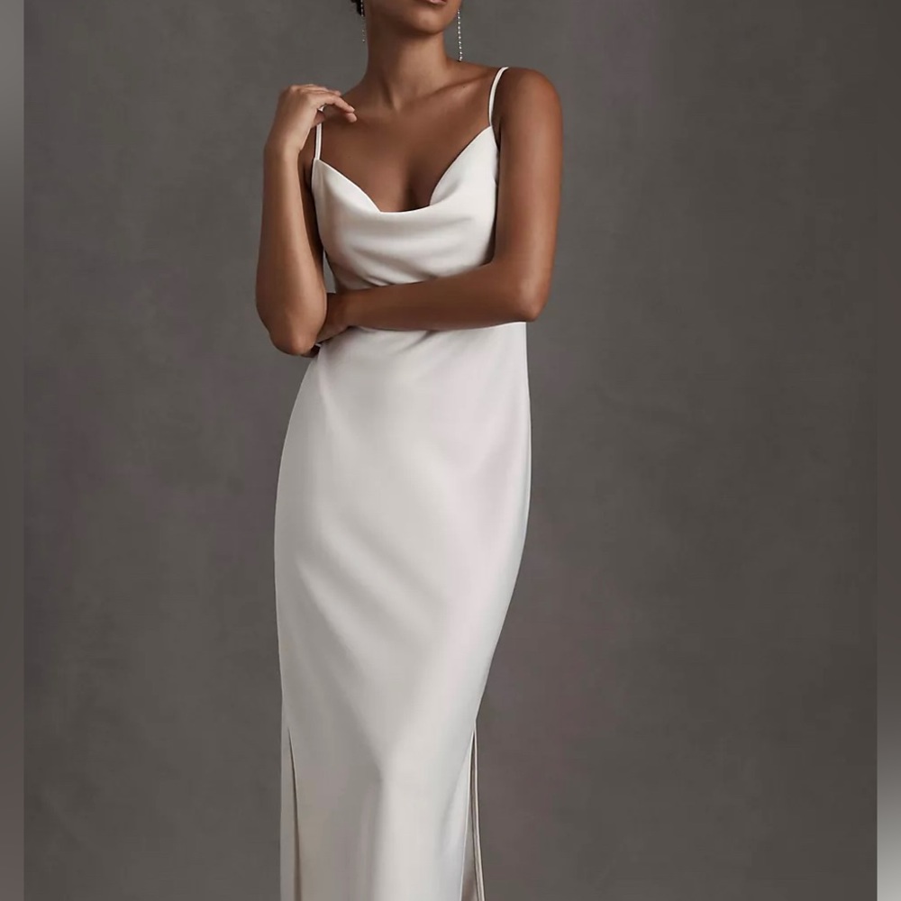 BHLDN Cali Satin Charmeuse Midi Dress size 2 ivory